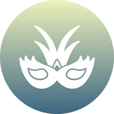 Karnaval maskesi ikonu. vektör biçimi iki renkli düz simge, yuvarlak açılar, mavi ve beyaz renkler, gri arkaplan.