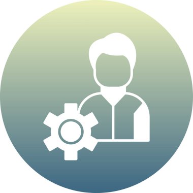 dişli vektör simgesi. Bu düz yuvarlak sembol kobalt ve cyan renkleridir ve beyaz bir arkaplanda izole edilmiştir..