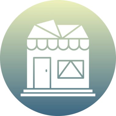 Mağaza vektör simgesi. biçim düz yuvarlak kare düğmedir, gri ve soyut bir sembol, beyaz arkaplan.