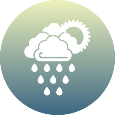 yağmur damlaları vektör simgesi. Stil, yuvarlak çerçeveli ve yağmur bulutu simgesi olan düz bir semboldür