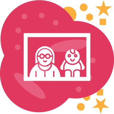 Çerçeveli bir resmin vektör çizimi ve pembe elbiseli bir adamla bir kadının resmi.