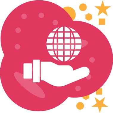 Beyaz arkaplanda yıldız, vektör illüstrasyonu, simgesi olan bir küreyi tutan el.