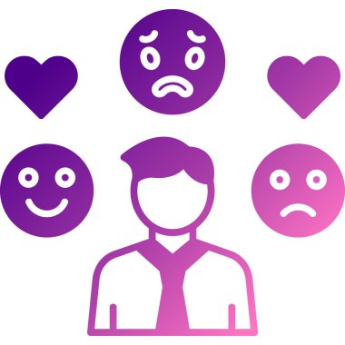 Farklı renkte hüzünlü bir adam ikonu. Beyaz ve mor renkte izole edilmiş vektör çizimi. negatif sembol