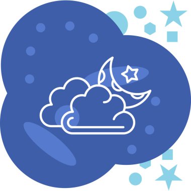 Ay ve yıldız ikonuna sahip bulutlar düz stil, vektör illüstrasyonu