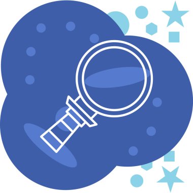 Beyaz zemin üzerinde bir büyüteçin mavi ve beyaz renk simgesinin vektör çizimi