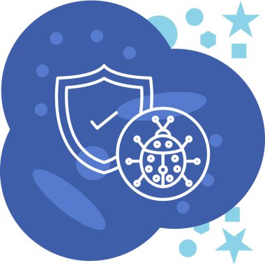 Beyaz zemin üzerinde virüs simgesi olan çizgi kalkanı izole edildi. Corona virüsü, virüs, 9-ncov. bakteriler ve mikroplar, hücre mikrobu