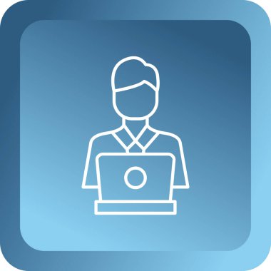 Dizüstü bilgisayar şeklinde bir adamın düğmesindeki simge