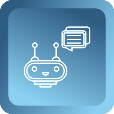 Mavi çizgi robot simgesi beyaz arkaplanda izole edildi. Yapay zeka, makine öğrenimi, bulut hesaplama konsepti. Mavi daire düğmesi. vektör.