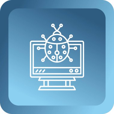 Beyaz arkaplanda virüsün simgesi olan mavi çizgi bilgisayar monitörü. Corona virüsü hastalığı. Virüs bakteri formunda. ncov