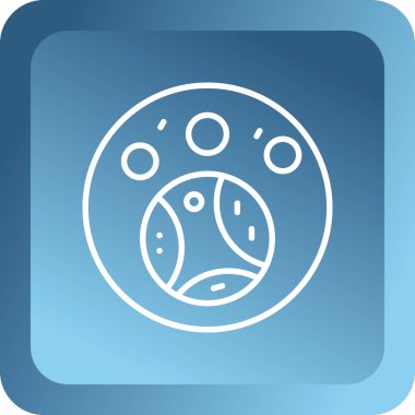 Uzun gölgeli beyaz çizgi gezegen ikonu. Mavi daire düğmesi. vektör