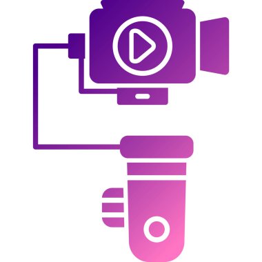 Beyaz arkaplanda film simgesi olan renk çizgisi kamerası. Video kamera. Film ikonu. Film şeridi, video projektörü. Gradyan daire şekilleri. vektör