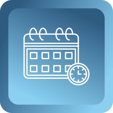 Beyaz arkaplanda izole edilmiş saat simgesi olan mavi çizgi takvimi. Zaman hatırlatıcı sembolü. vektör illüstrasyonu