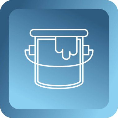 Simgeyi temizlemek için beyaz çizgi kovası uzun gölge arkaplanı ile izole edilmiş. Mavi kare düğme. vektör.