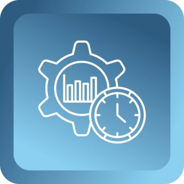 Beyaz arkaplanda izole edilmiş akıllı saat simgesine sahip beyaz çizgi akıllı saat. İş yönetimi. Zaman simgesi. Mavi kare düğme. vektör illüstrasyonu