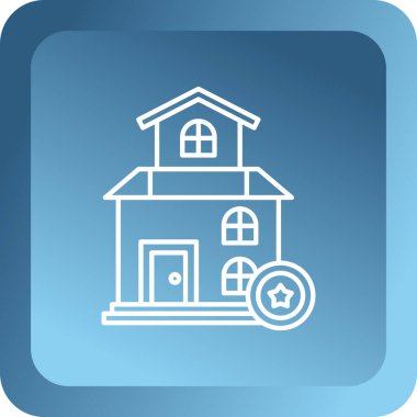 Beyaz arka planda iki pencere simgesi olan mavi ev. Ev ve koruma. Evimizin evi. Konsepti koru. Beyaz daire düğmesi. vektör