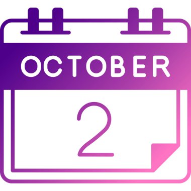 Takvimde 2 Ekim takvim simgesi. 3 boyutlu illüstrasyon vektör illüstrasyonu. ay takvimi. ay takvimi. Takvim Salı 'sı. Perşembenin seti.