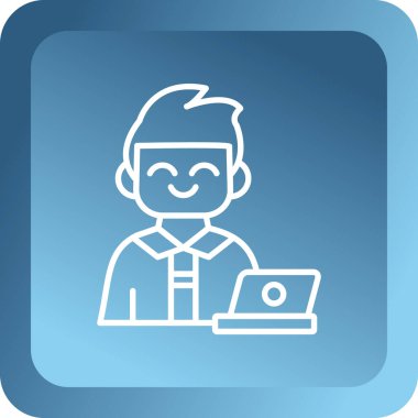 Dizüstü bilgisayar simgesi, vektör illüstrasyonu üzerinde çalışan adam