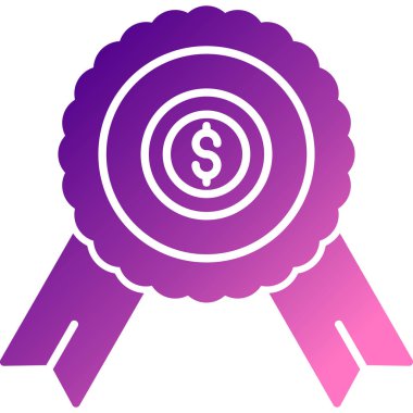 Para ödülü vektör simgesi. biçim düz pembe simge tuşu, mor ve yuvarlak açılar, beyaz arkaplan.