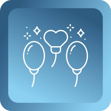 Kurdeleli beyaz balonlar ve uzun gölgeli kalp ikonu. Sevgililer günün kutlu olsun. Mavi kare düğme. vektör illüstrasyonu