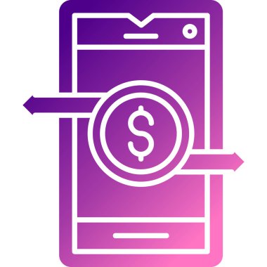 Beyaz arka planda dolar simgesi olan beyaz cüzdan. Çanta ikonu. Nakit tasarruf sembolü. mor kare düğme. vektör illüstrasyonu