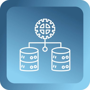 Mavi çizgi veritabanı sunucusu, sunucu simgesi beyaz arkaplanda izole edildi. veritabanı servis kavramı. ev sahipliği ayarlanıyor. Mavi daire düğmesi. vektör illüstrasyonu