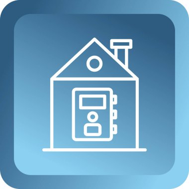 Mavi çizgi akıllı ev simgesi mavi arkaplanda izole edildi. Uzaktan kumanda. Mavi kare düğme. vektör illüstrasyonu