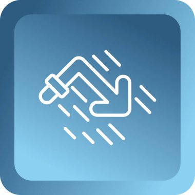 Beyaz arka planda izole edilmiş İngiliz anahtarı ikonu olan mavi çizgili el. Ayarlama, servis, ayar, bakım, onarım, onarım. mavi kare düğmesi.