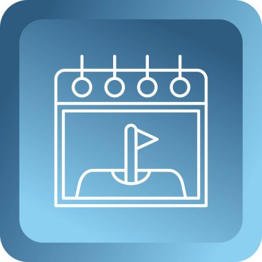 Mavi arkaplanda gri çizgi bayrağı simgesi izole edildi. Zafer, kazanma ve zorluk konseptini fethetme. vektör illüstrasyonu