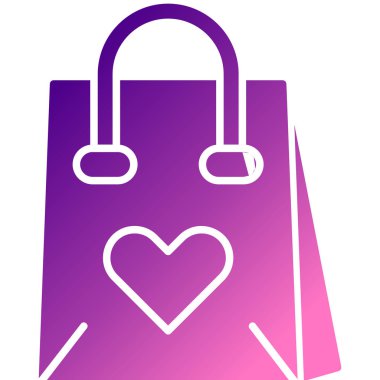 Mor arka planda kalbi olan bir alışveriş çantasının vektör çizimi