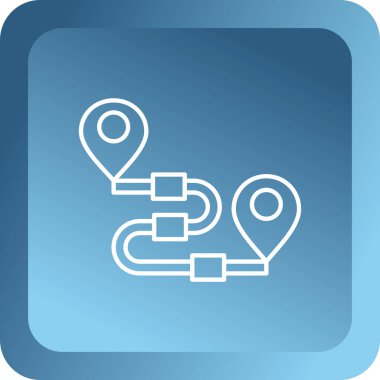 Harita simgesindeki beyaz çizgi konumu beyaz arkaplanda izole edilmiş. Mavi kare düğme. vektör illüstrasyonu.