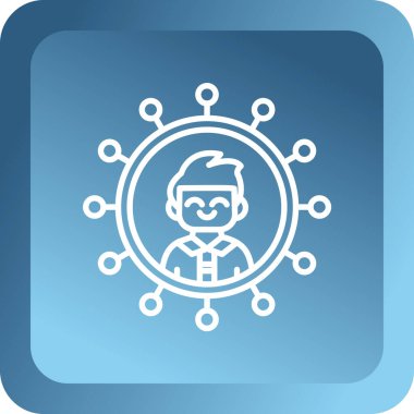 Maske simgesi beyaz arka planda izole edilmiş mavi çizgi insan yüzü. Corona virüsü. Kapsül, virüs, mikroplar, bakteriler, hücre kanseri. mavi