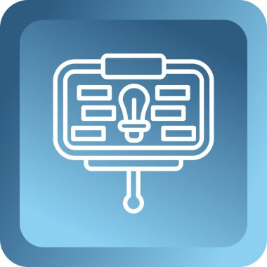 Ekran simgesindeki mavi çizgi lambası beyaz arkaplanda izole edilmiş. Fikir kavramı. Mavi kare düğme. vektör illüstrasyonu