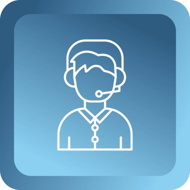 Müşteri hizmetleri ikonu. Vektör biçimi düz ikonik sembol, yuvarlak açılar, yumuşak mavi renk, beyaz arkaplan.