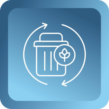 Beyaz arkaplanda izole edilmiş geri dönüşüm sembolü simgesi olan beyaz çizgi geri dönüşüm kutusu. Çöp kutusu simgesi. Çöp kutusu tabelası. Geri dönüşüm sepeti işareti. mavi daire düğmesi