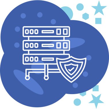 çizgi bilgisayar sunucusu ve kalkan simgesi beyaz arkaplanda izole edildi. Güvenlik, güvenlik, ağ, güvenlik duvarı, internet ağı. Renkli özet kavramı.