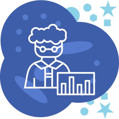 Takım elbiseli bir adamın vektör çizimi ve beyaz arka planda mavi bir yıldız.