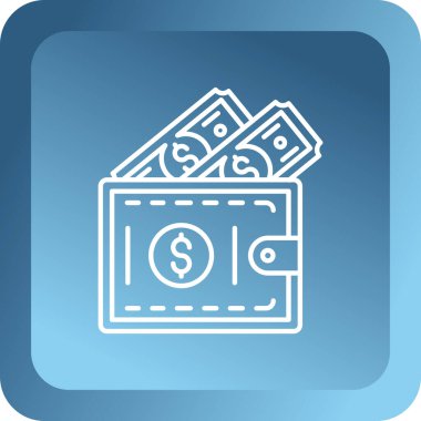 Mavi arka planda uzun gölgesi olan beyaz dolar sembolü izole edilmiş. Para, para, tasarruf sembolü. Mavi kare düğme. vektör illüstrasyonu