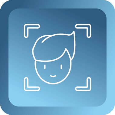 Beyaz arka planda izole edilmiş sakal ikonu olan mavi çizgi erkek yüzü. Yüz ifadesi. Mavi kare düğme. vektör.