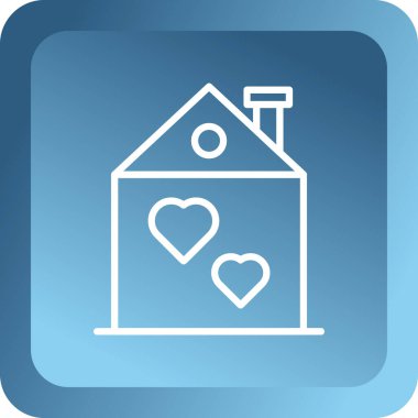 Beyaz kalp ve mavi arka planda izole edilmiş ev simgesi. ev sembolü. Sevgi, aile ve ev. Sevgililer Günü. Mavi kare düğme. vektör illüstrasyonu