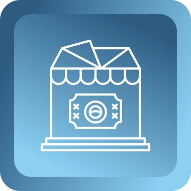 Uzun gölgeli beyaz çizgi alışveriş sepeti simgesi. İnternetten satın alma konsepti. Teslimat servisi işareti. Alışveriş arabası sembolü. Mavi altıgen düğmesi. vektör