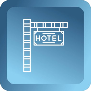 Beyaz arka planda beyaz işaret panosu asılı ikonu. Reklamlar için uygun bar, kafe, kafe, restoran. Mavi kare düğme. vektör illüstrasyonu