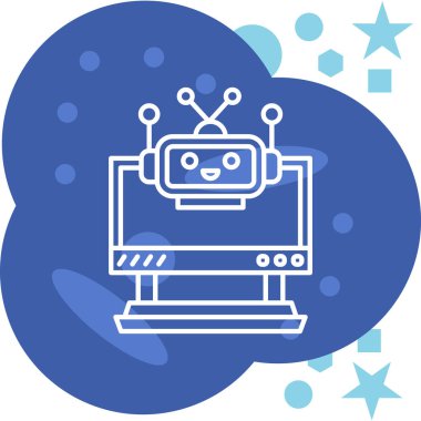 Çizgi Robot simgesi mavi arkaplanda izole edildi. Renkli taslak konsepti. Vektör