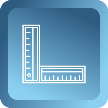 Beyaz arkaplanda izole edilmiş mavi çizgi cetvel simgesi. Ddge sembolü. Düz çizgi. Mavi kare düğme. vektör illüstrasyonu