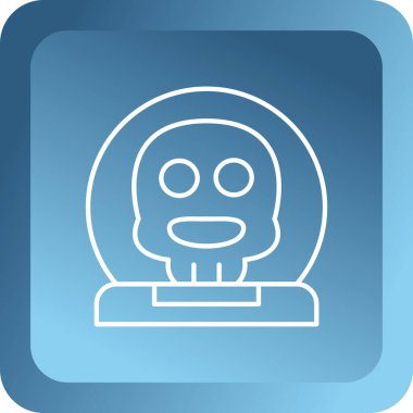 Mavi çizgi astronot başlığı simgesi beyaz arkaplanda izole edildi. Mavi kare düğme. vektör illüstrasyonu