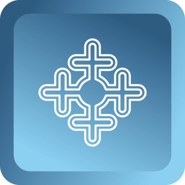 Gri arkaplanda beyaz çizgi kar tanesi simgesi izole edildi. Mavi kare düğme. vektör illüstrasyonu