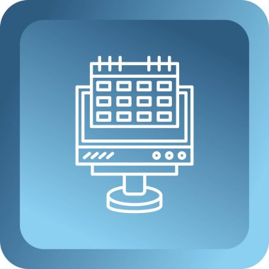 Beyaz çizgi akıllı ev simgesi beyaz arkaplanda izole edildi. Uzaktan kumanda. Mavi kare düğme. vektör illüstrasyonu