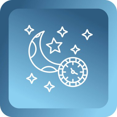 Çizgi Ay ve yıldızlar mavi arkaplanda izole edilmiş. Bulutlu gece saat işareti. Rüyalar ve uyku. Gece yarısı işareti. Renkli özet kavramı.