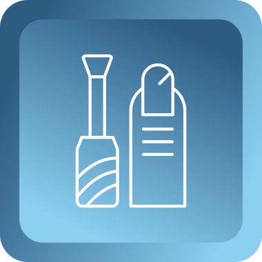 Beyaz çizgi boyalı silindir ikonu uzun gölge arkaplanı ile izole edilmiş. Mavi daire düğmesi. vektör