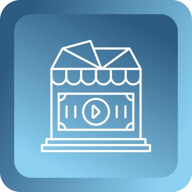 Beyaz arka planda mavi çizgi alışveriş binası simgesi izole edildi. Dükkan inşaatı. Mavi kare düğme. vektör illüstrasyonu