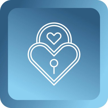 Mavi arkaplanda anahtar simgesi olan beyaz kalp. Aşk sembolü. Mavi daire düğmesi. vektör